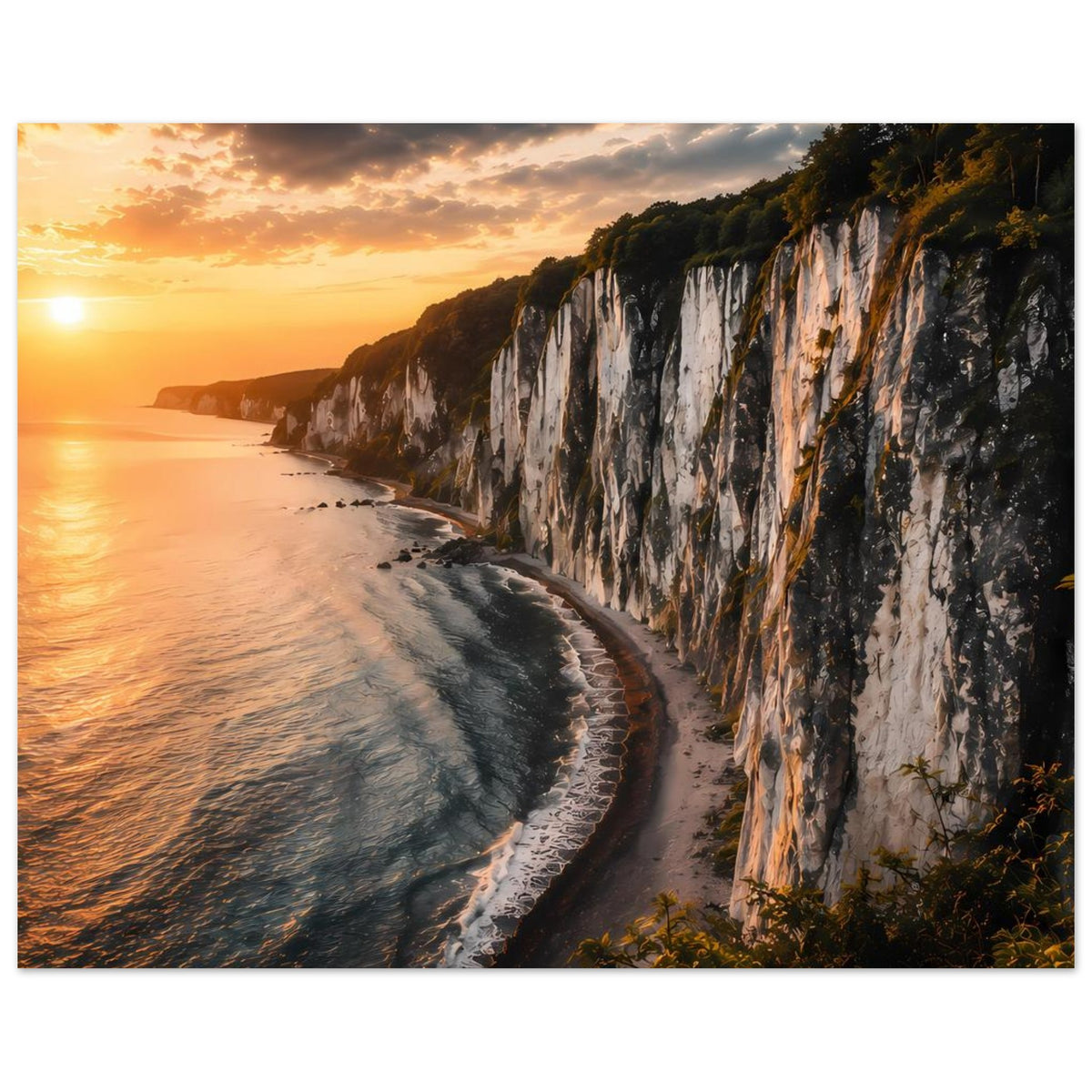Querformat-Poster mit Küste, Klippen, Strandlinie und Abendsonne