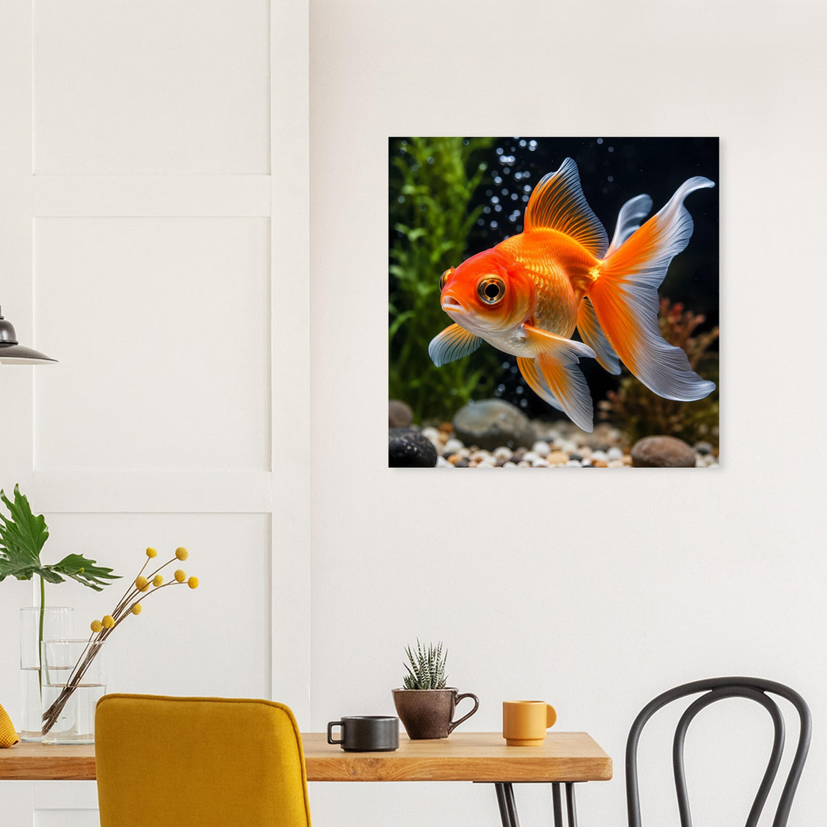 Goldfisch-Poster mit orangefarbenem Goldfisch und weißen Flossen, quadratisch