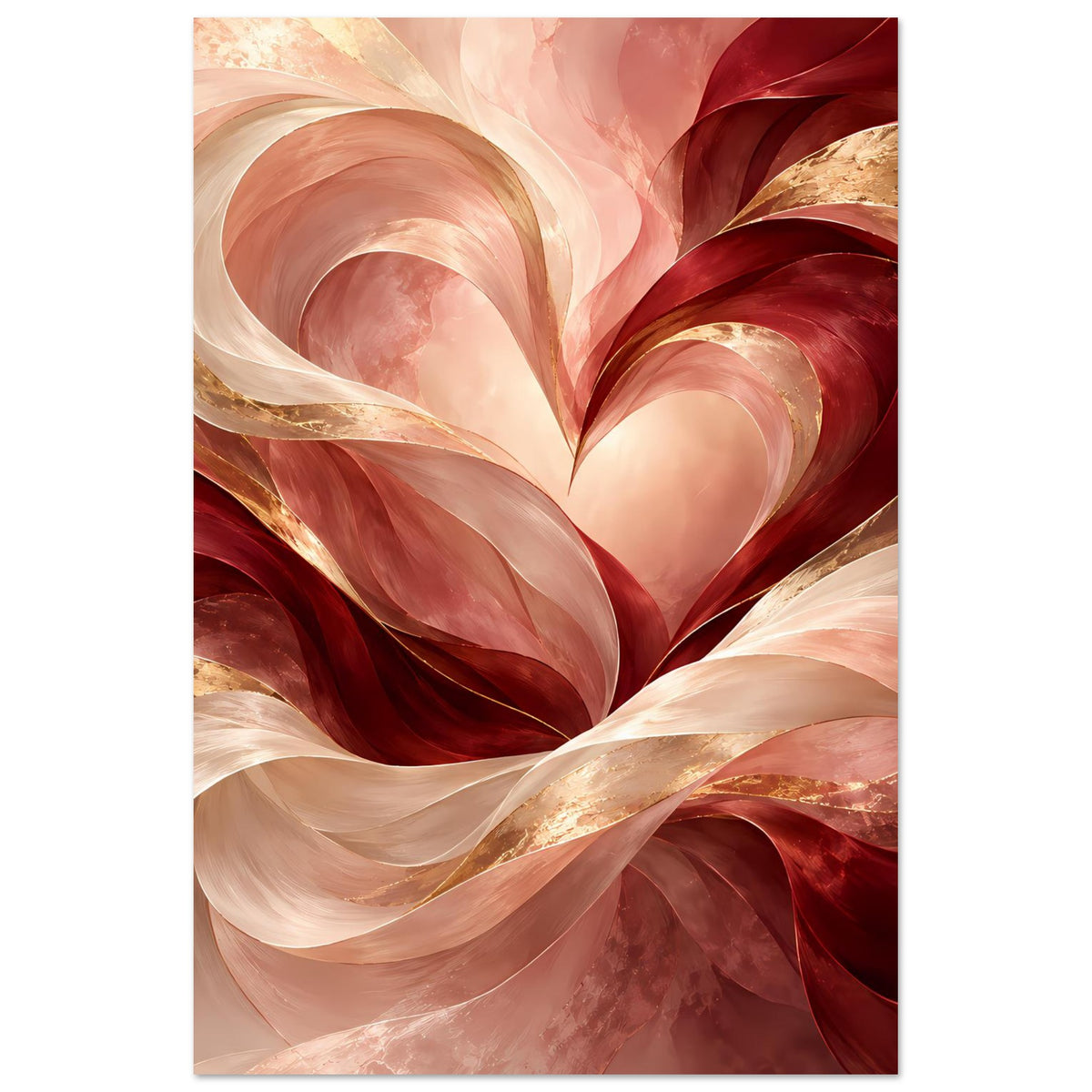 Poster mit abstraktem Herz in Rosé, Rot und Gold, vertikal