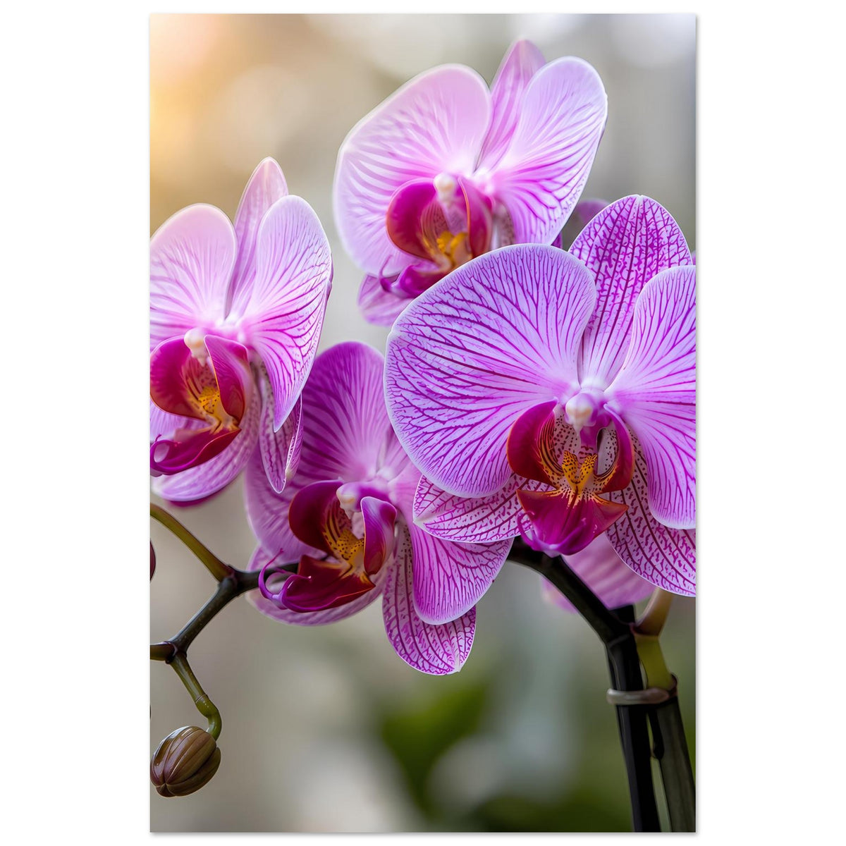 Orchideen-Poster: Hochformat mit lila-pinken Blüten einer einzelnen Orchideenstaude