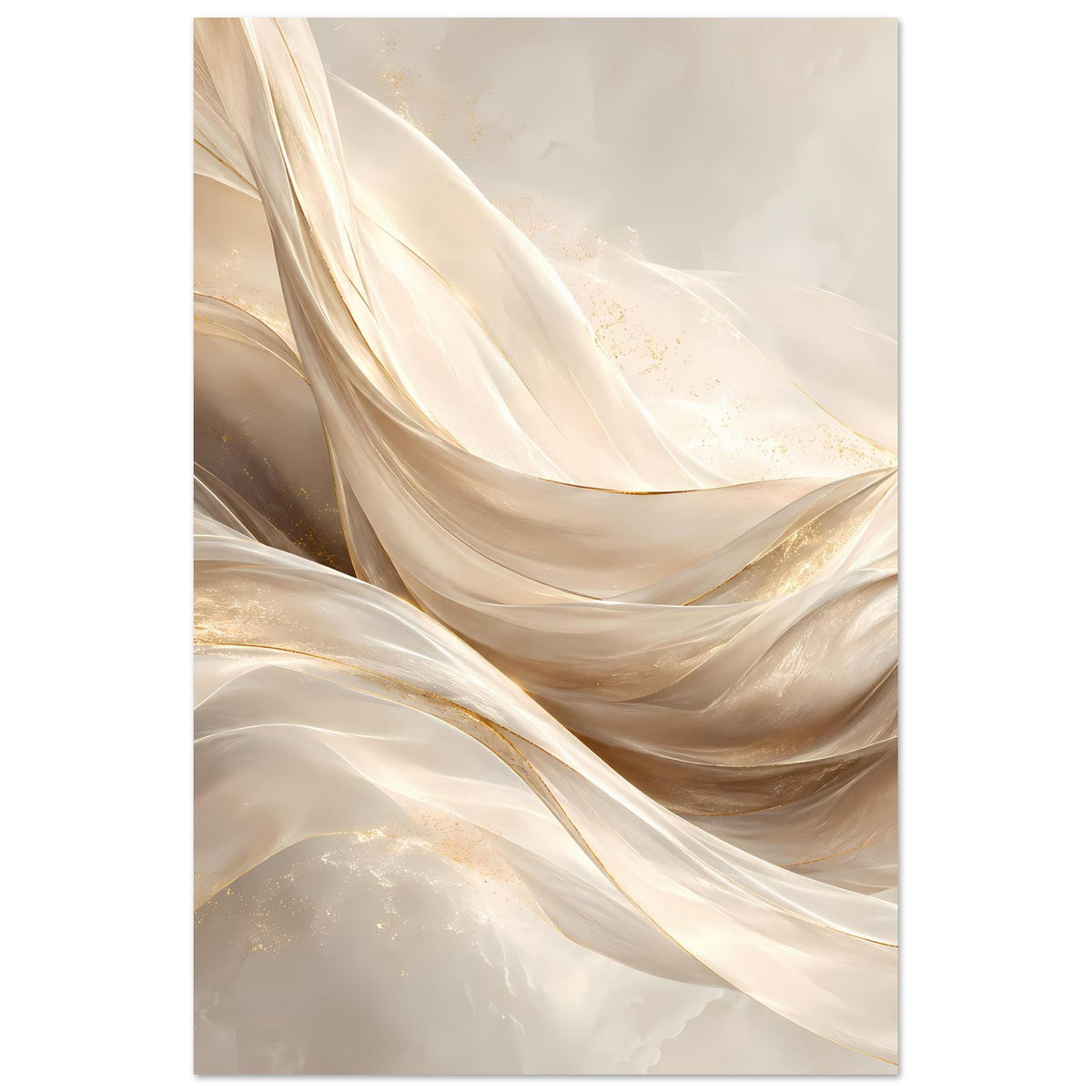 Leinwand-Poster mit abstrakten Stofffalten in Creme- und Goldtönen, hochformatig
