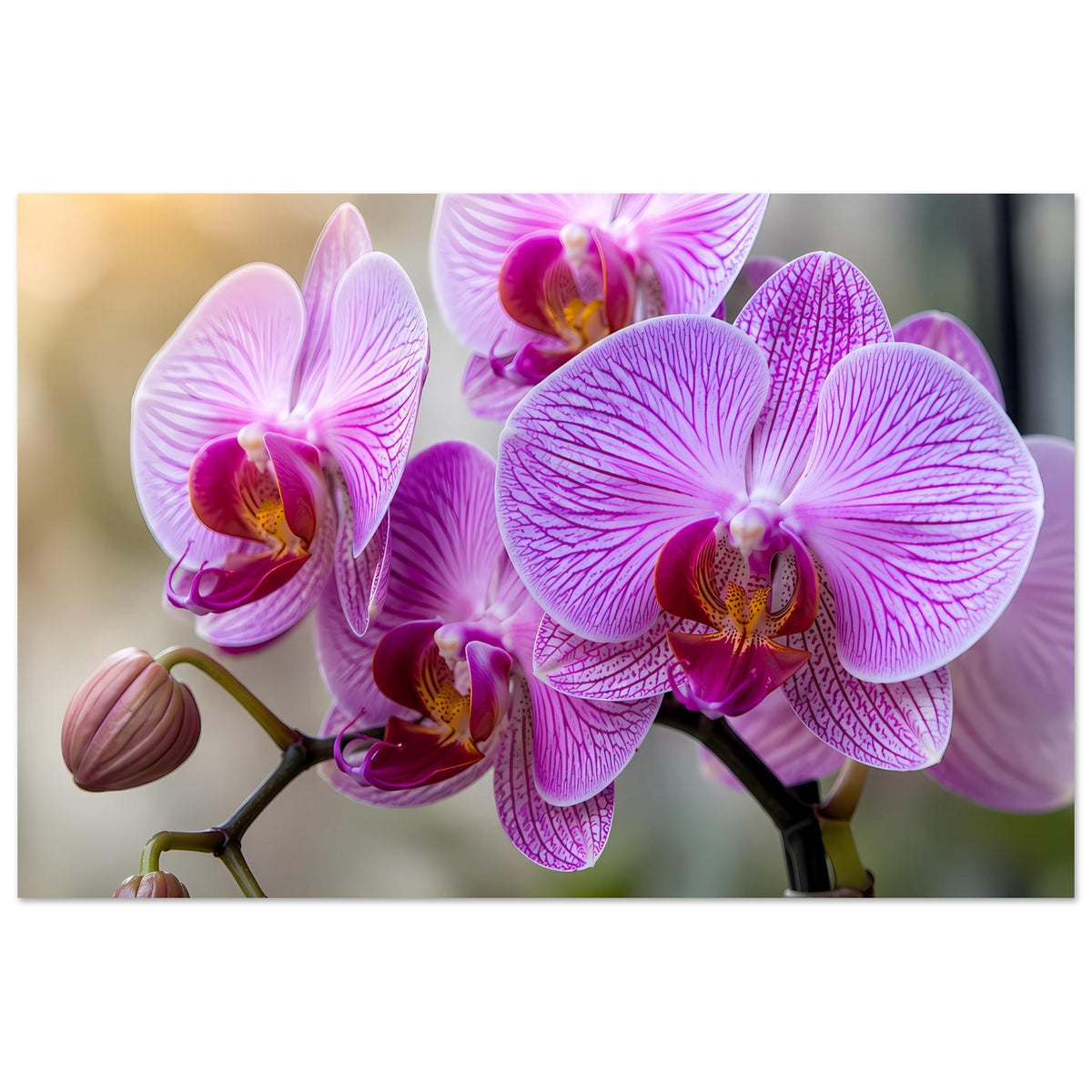 Orchideenblüten-Poster mit violettrosa Blüten, mehreren Knospen und Stängel