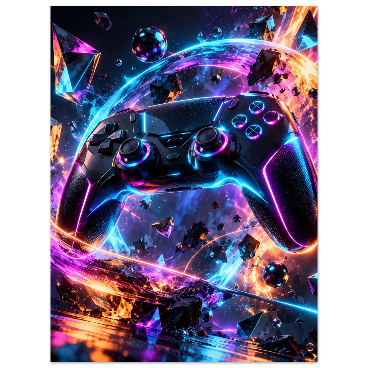 Hochformatiges Poster mit Neon-Gaming-Controller, zentrierte Controllerillustration