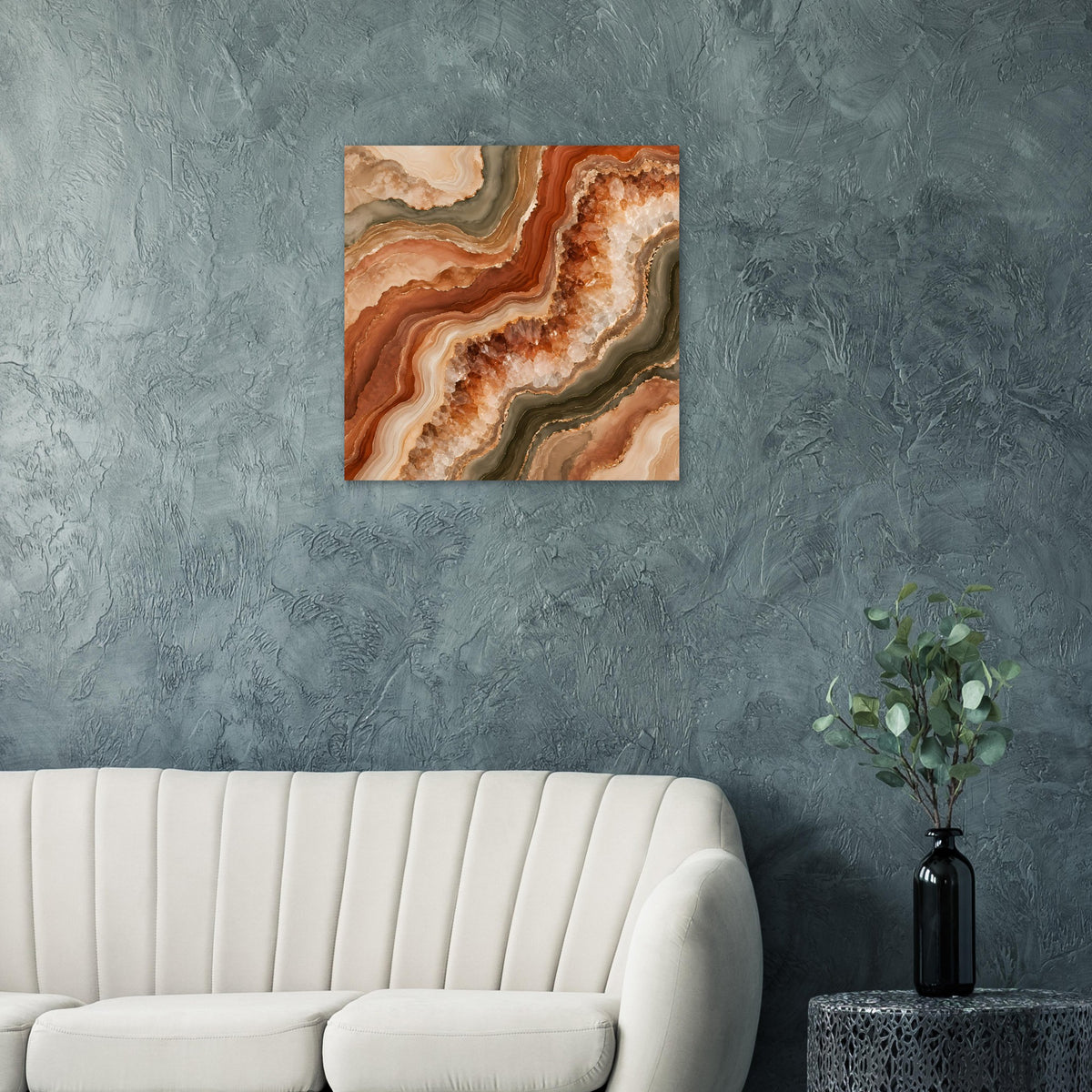 Poster mit abstraktem Geodenmuster in Braun, Beige und Gold, quadratisch