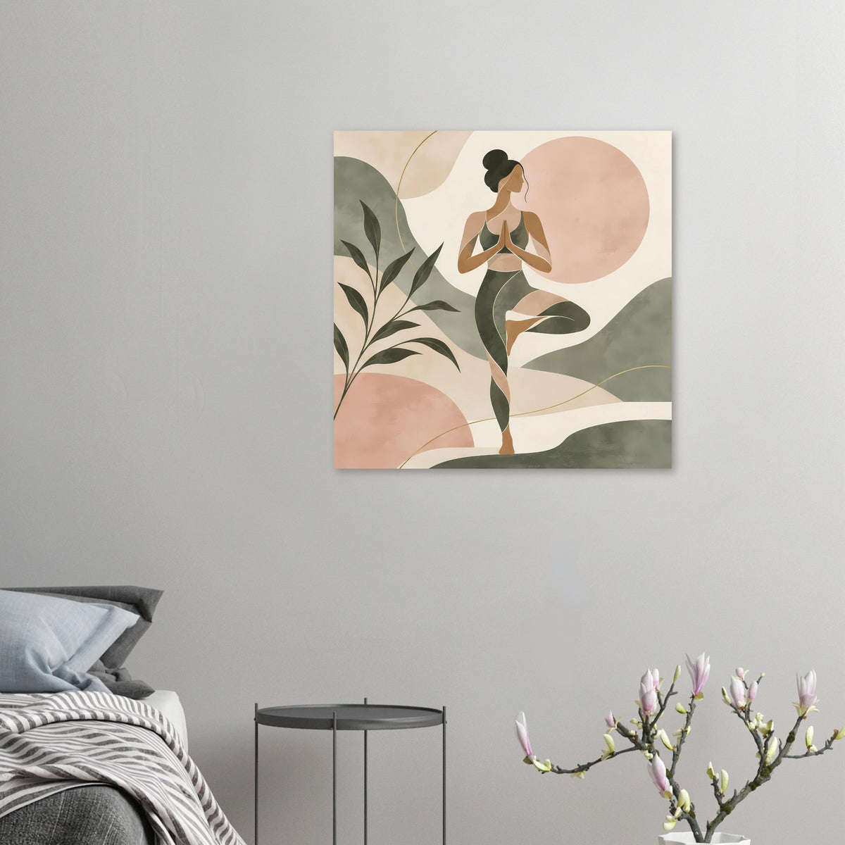 Poster mit abstrakter Yoga-Figur in Salbeigrün und Rosé