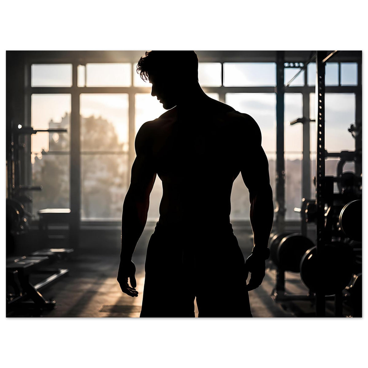 Horizontal angeordnetes Fitness-Poster mit schwarzer Silhouette eines Mannes