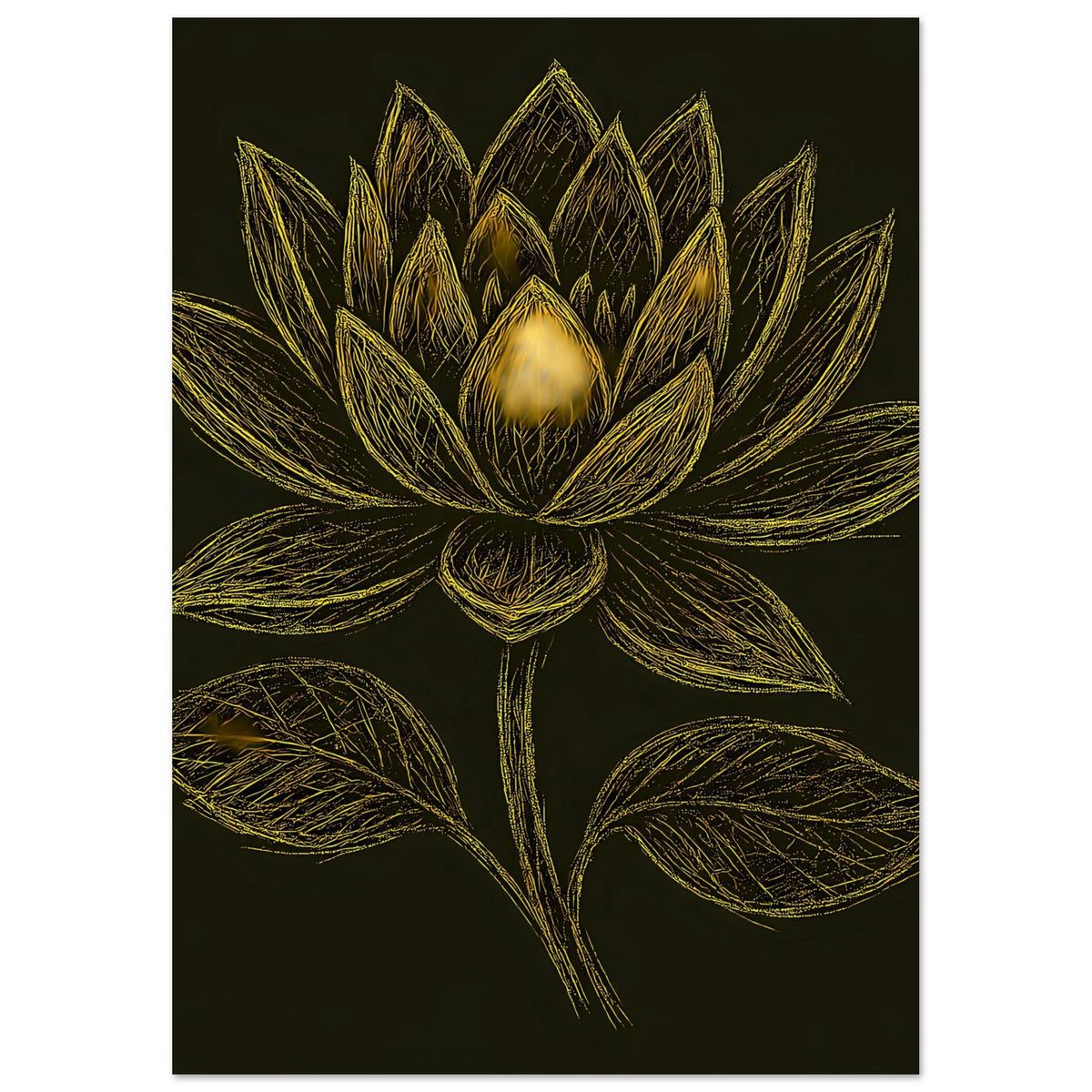 Poster mit goldener Lotusblüte als Linienzeichnung, vertikal