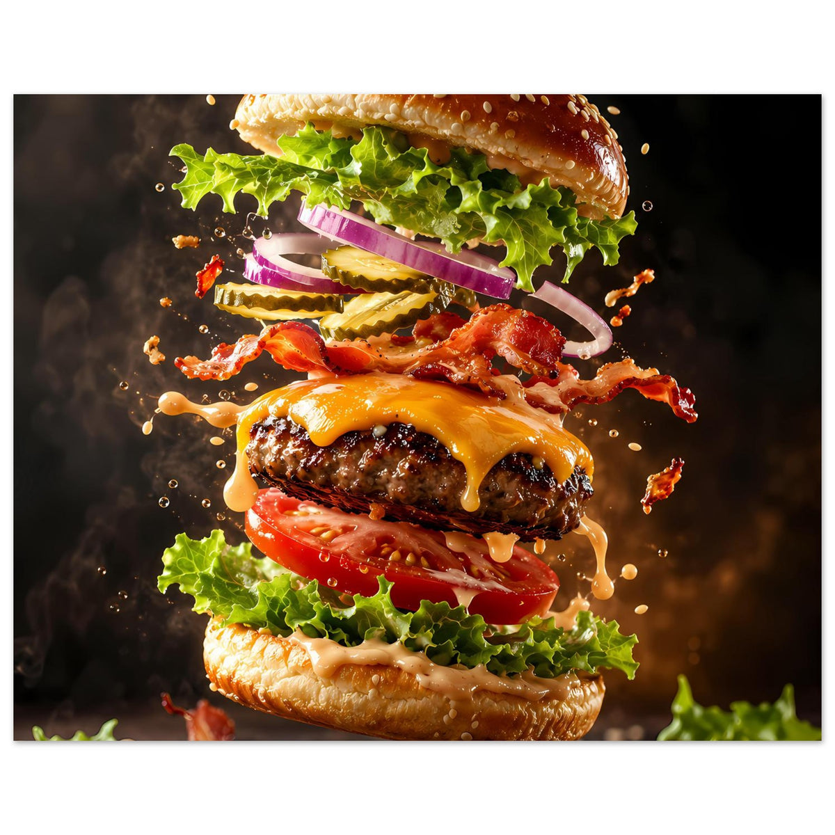 Poster mit Burger-Illustration, zugeschnitten: mittlerer Burgerbereich mit Käse und Bacon