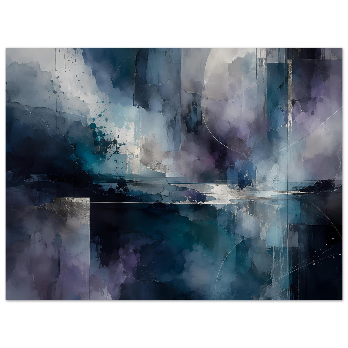 Abstraktes Kunstposter (Querformat) mit Blau- und Violettflächen