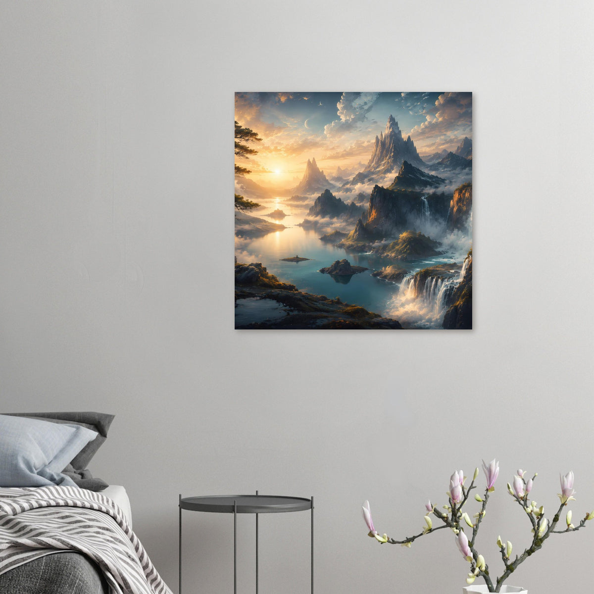 Kleines Landschafts-Poster im Rahmen mit Bergwelt, See und Wasserfällen
