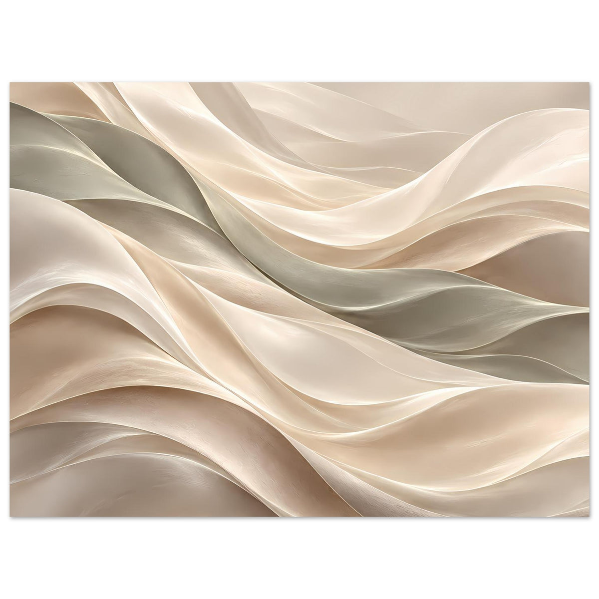 Kunstposter mit fließenden Wellen in Creme- und Hellbeigetönen, horizontal