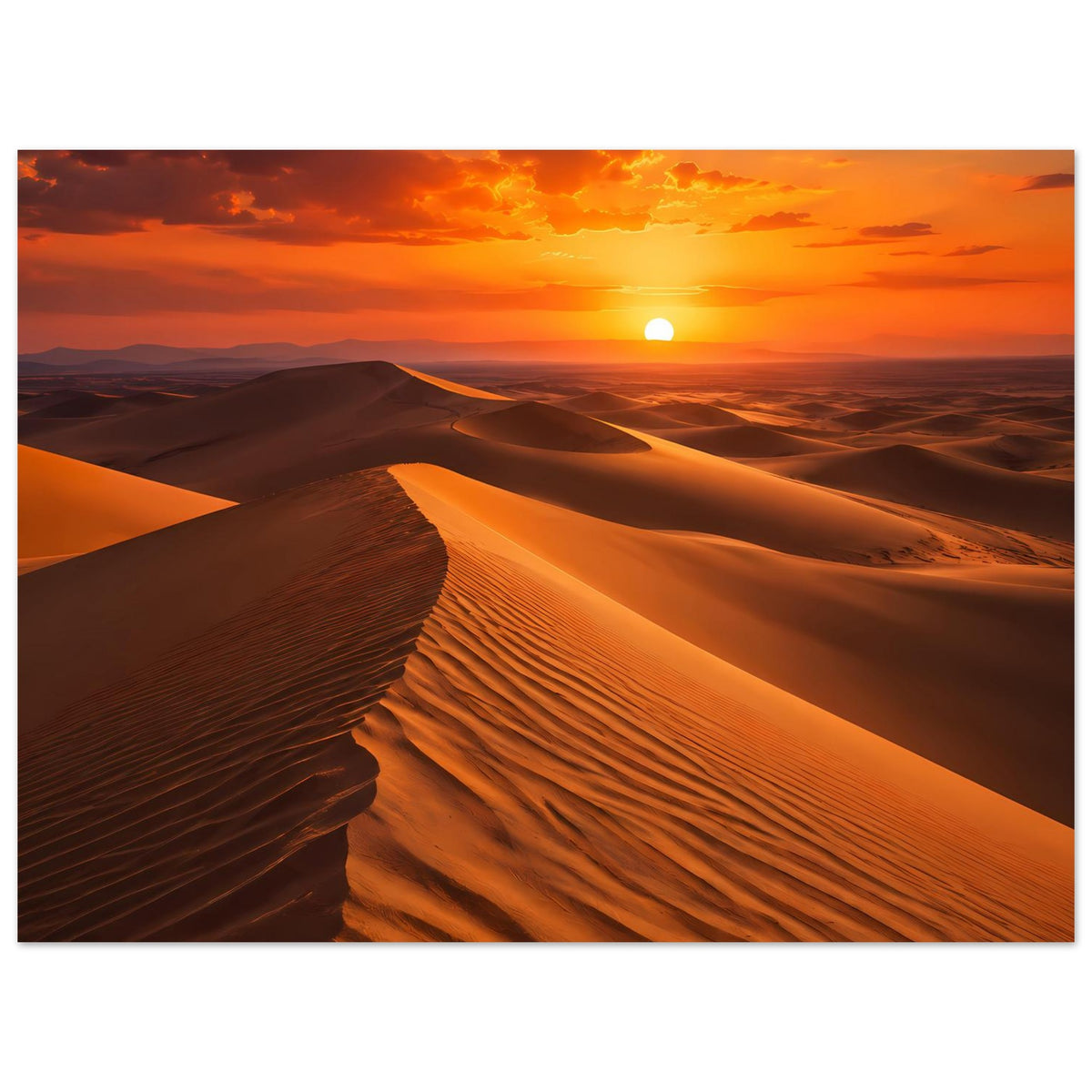Wüstenposter im Querformat: Sanddünen im Warmton mit runder Sonne am Horizont