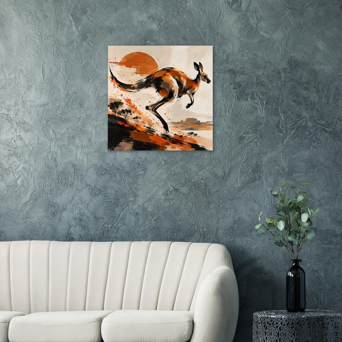 Känguru-Poster mit gemaltem Look in warmen Erdtönen, dynamische Farbflächen