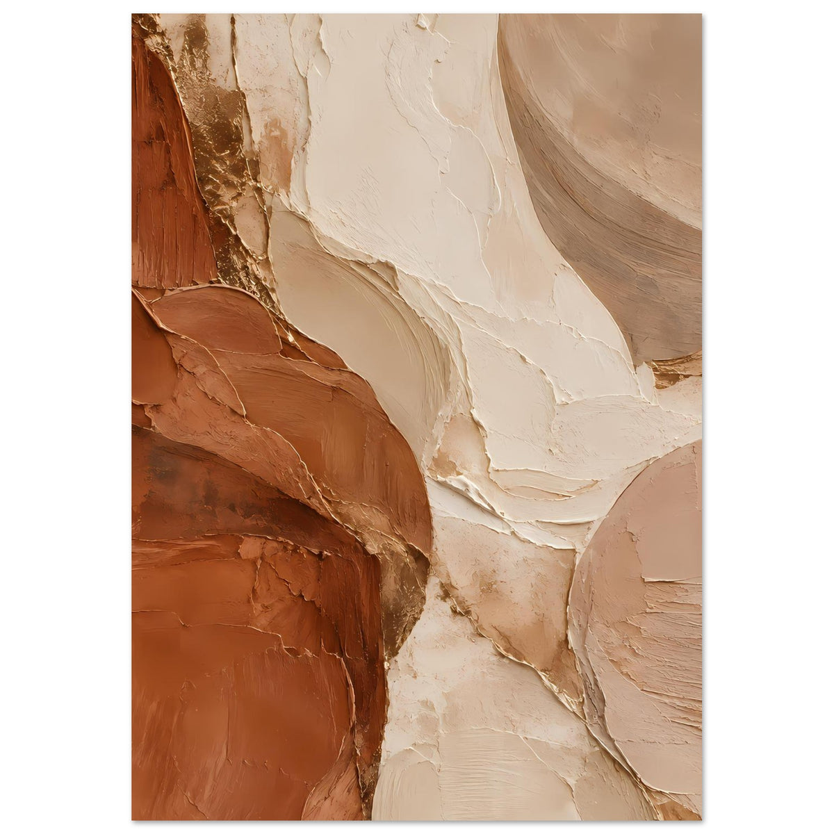 Abstraktes Texturposter, vertikales Format: geprägte Creme- und Terracotta-Schichten mit Linien