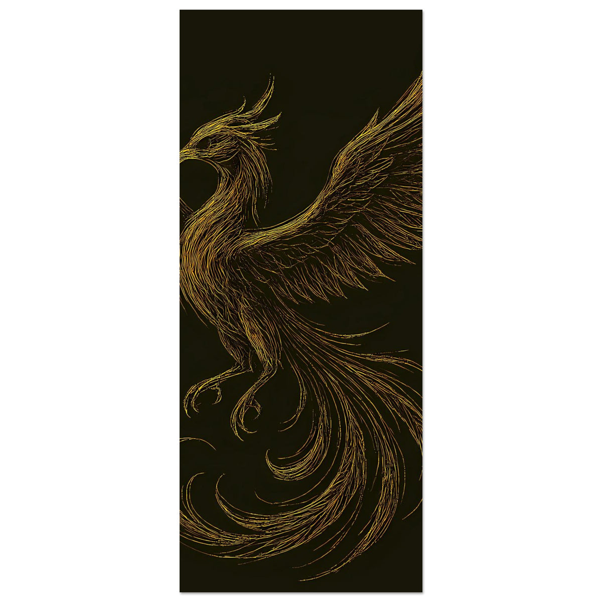 Hochformat-Poster mit goldenem Phönix, nur der obere Körper und Flügel im Fokus