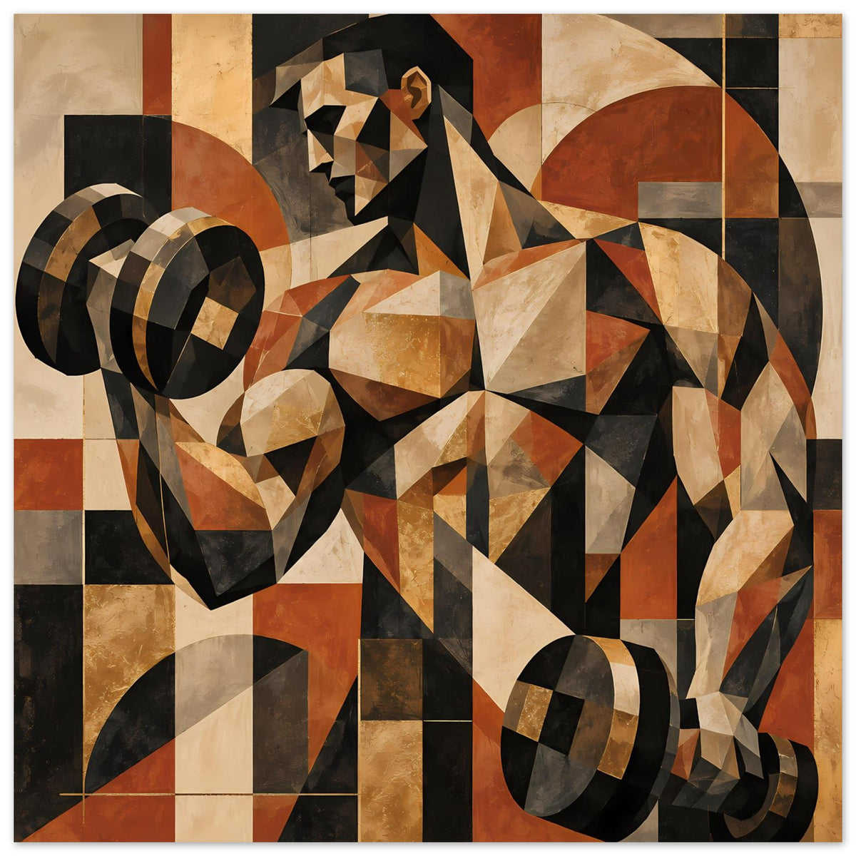 Geometrisches Kraft-Poster, detailreicher Ausschnitt abstrakter Figuren in Braun-, Beige- und Schwarz-Tönen