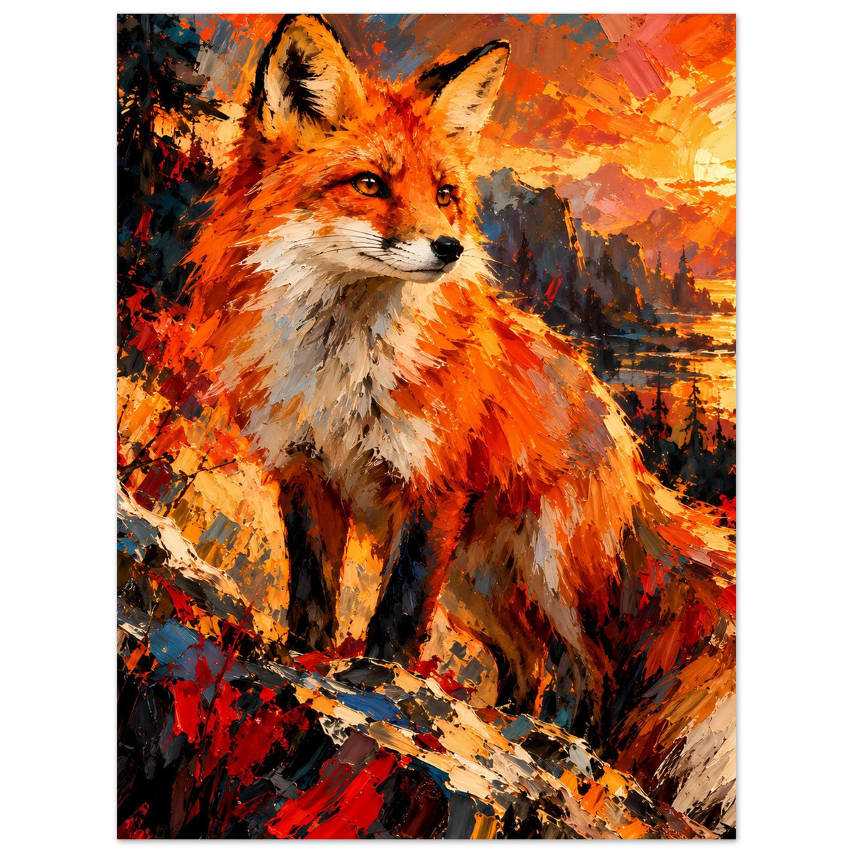 Fuchs-Porträtposter, halbnaher Blick auf Kopf und Brust mit orangefarbenem Fell