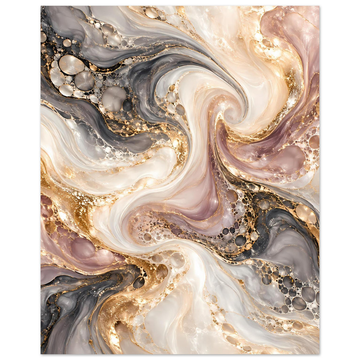 Abstraktes Marmor-Poster mit goldenen Akzenten in Beige, Grau und Rosa, vertikal