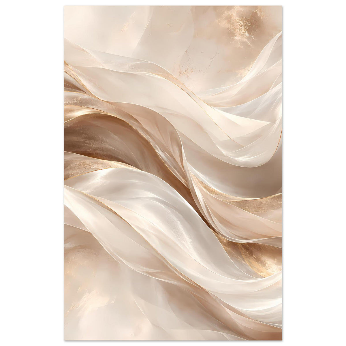 Abstraktes Poster im Hochformat: weiche Wellenlinien in Beige und Gold, dekoratives Motiv