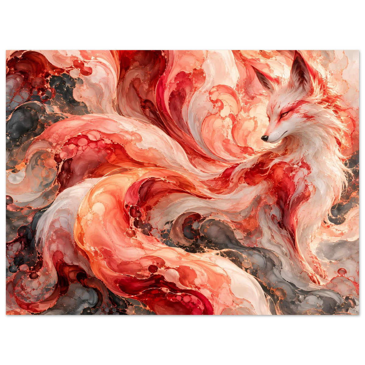 Feuriges Fuchs-Poster, Nahansicht des Fells und der Schnauze, Rot, Orange und Weiß, Querformat