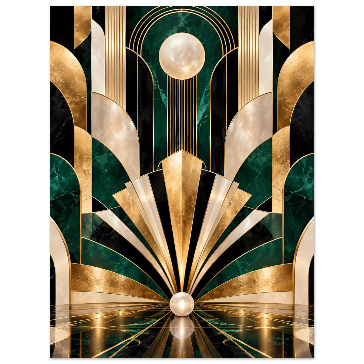 Art-Déco-Poster mit Gold- und Smaragdgeometrie, vertikal
