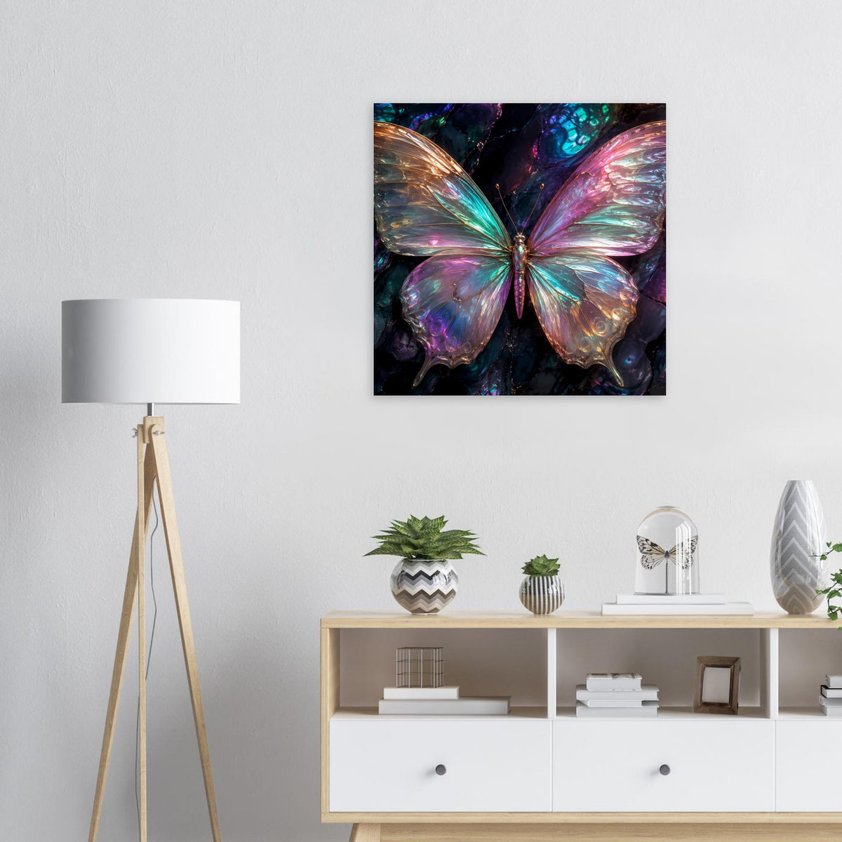 Schmetterling-Poster mit farbintensiven Flügeln, blau-lila Farbverlauf mit Goldspitzen.