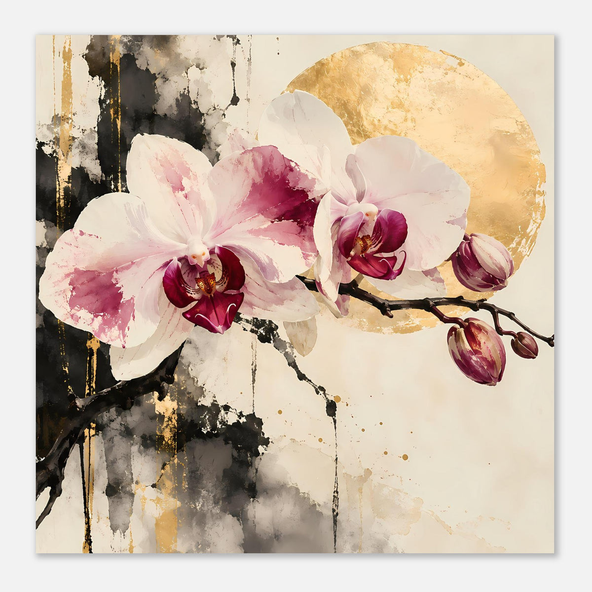 Orchideenblüten-Blumenposter mit goldenen Akzenten