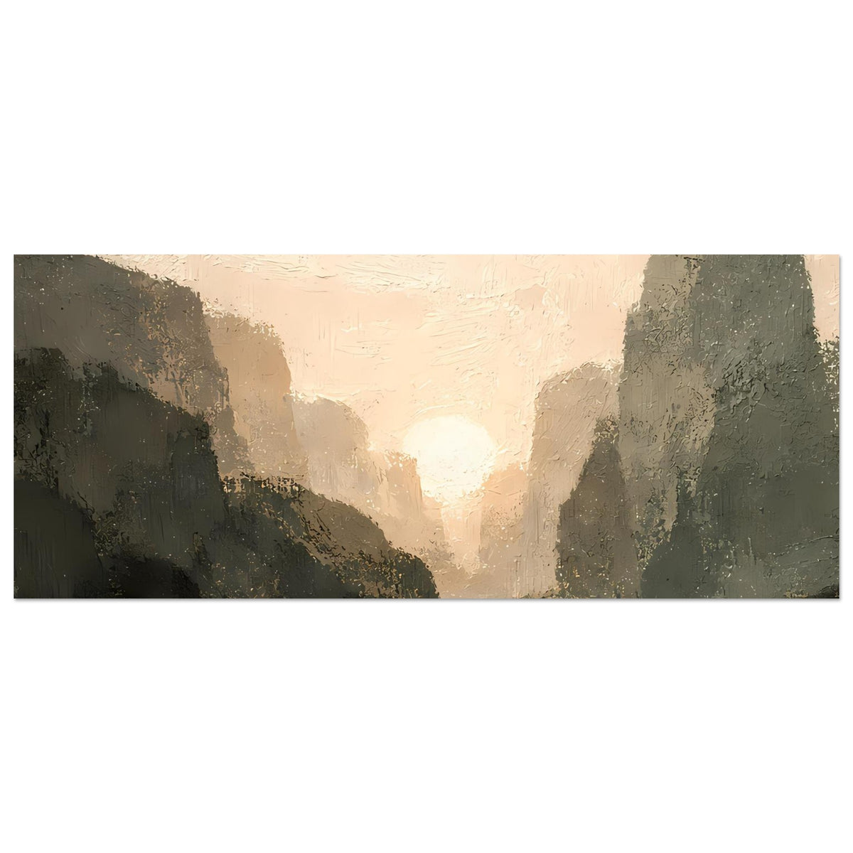 Horizontales Poster mit weitem Blick in den Canyon und goldenem Licht in der Mitte.