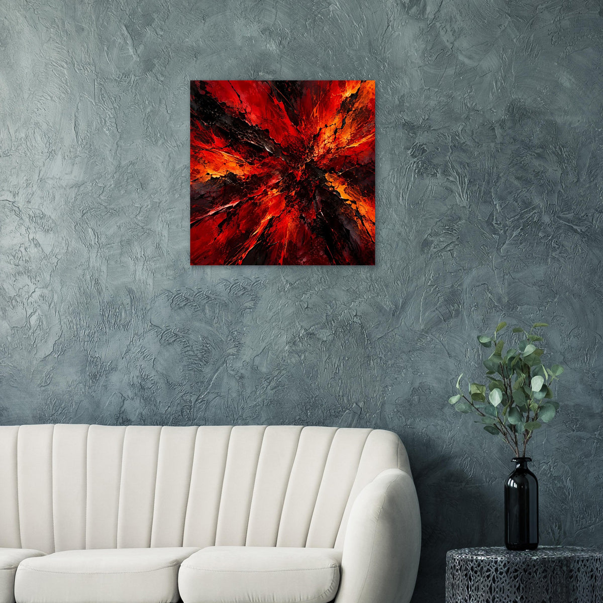 Quadratisches Poster mit feurigem Rot-Orange-Abstract und dunklem Strudel