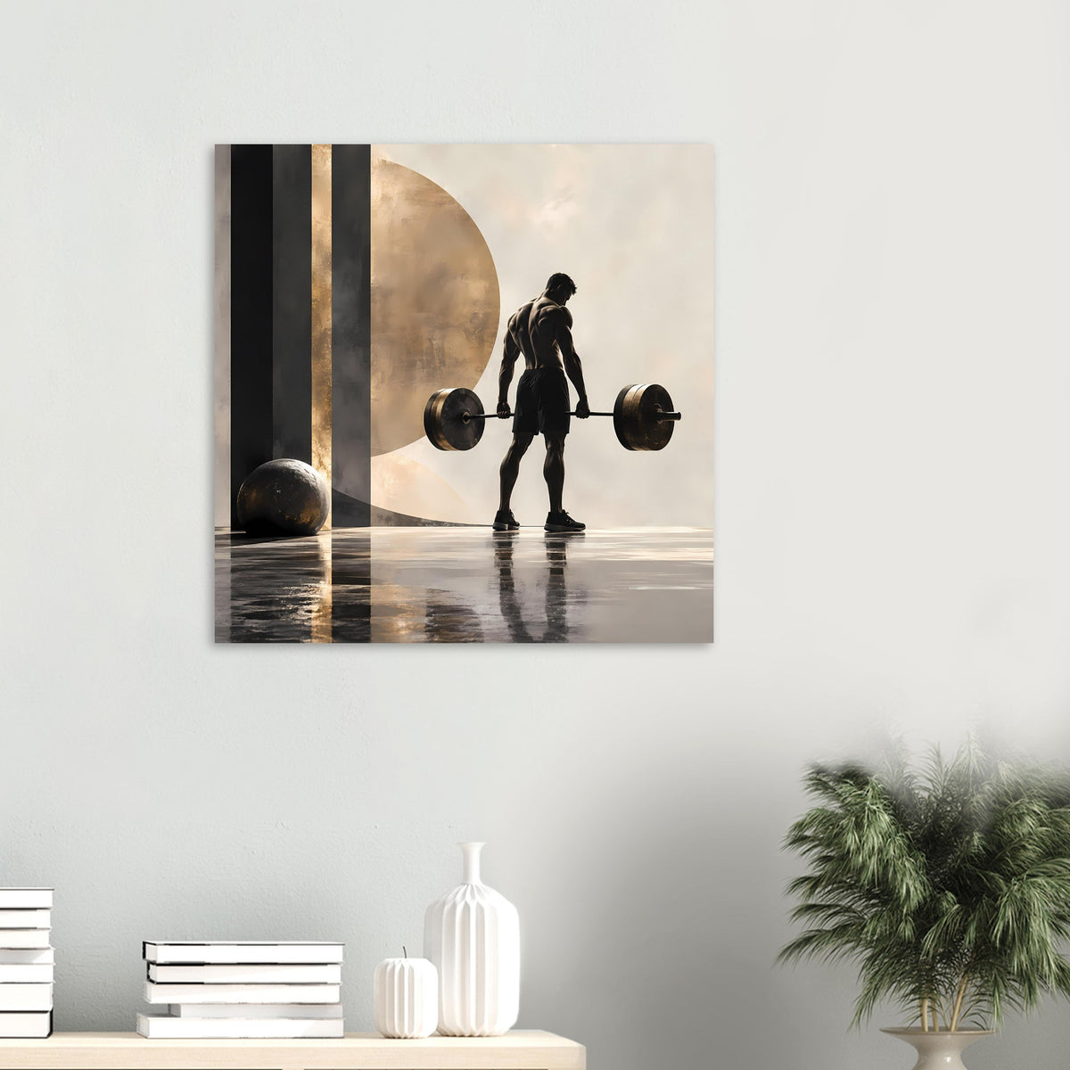Krafttraining-Poster in Wandansicht: Person mit Hantelstange und dunklen Scheiben