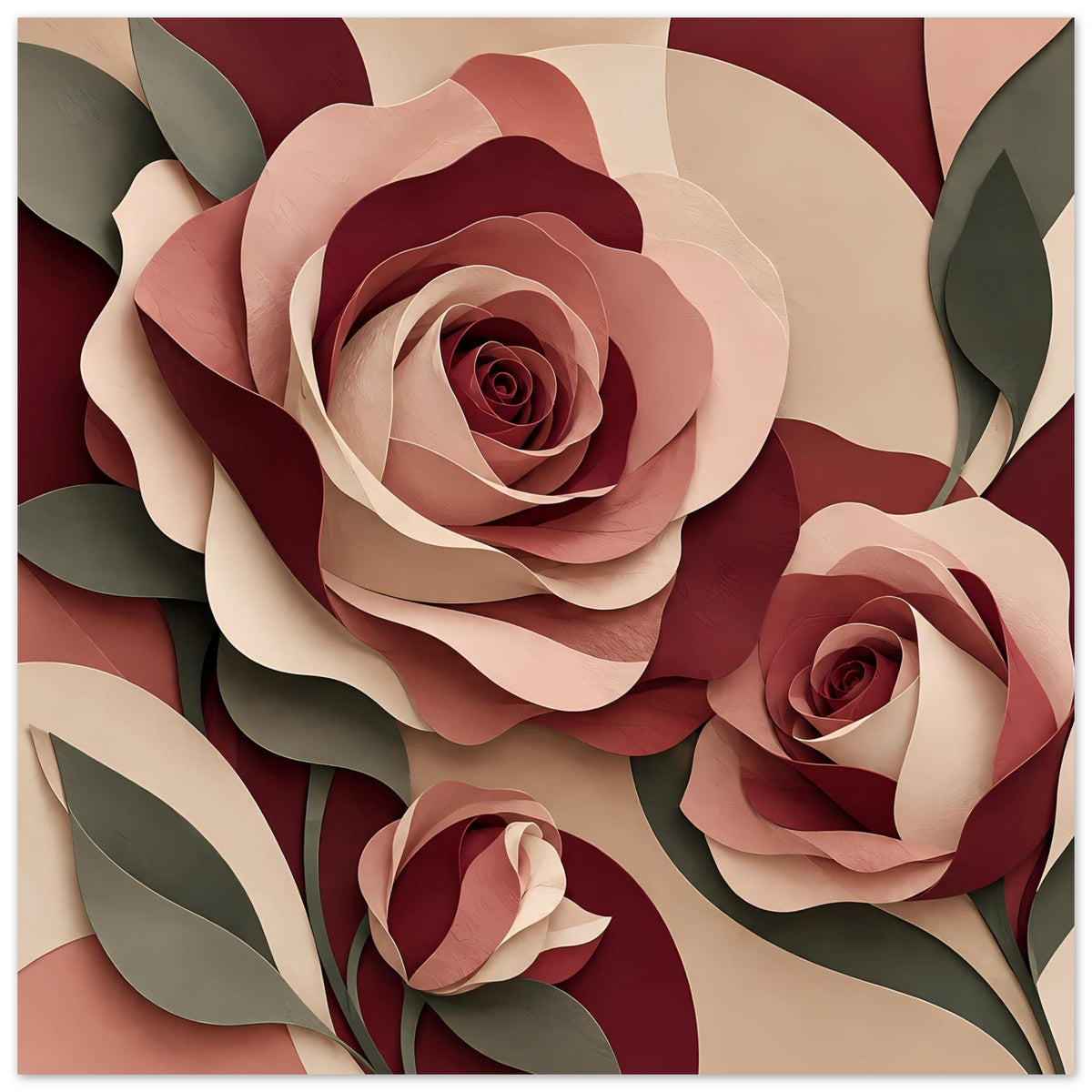 Florales Kunstposter mit Rosen in Burgunder und Rosé