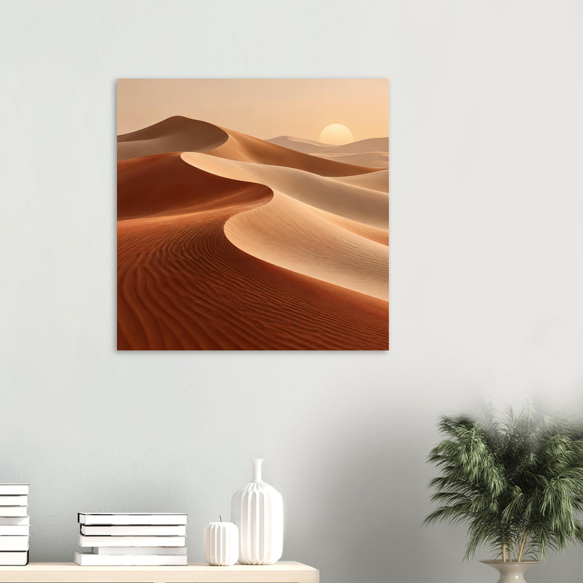 Wandposter mit Sanddünen in warmen Erdtönen, helle Spur in der Düne, quadratisch