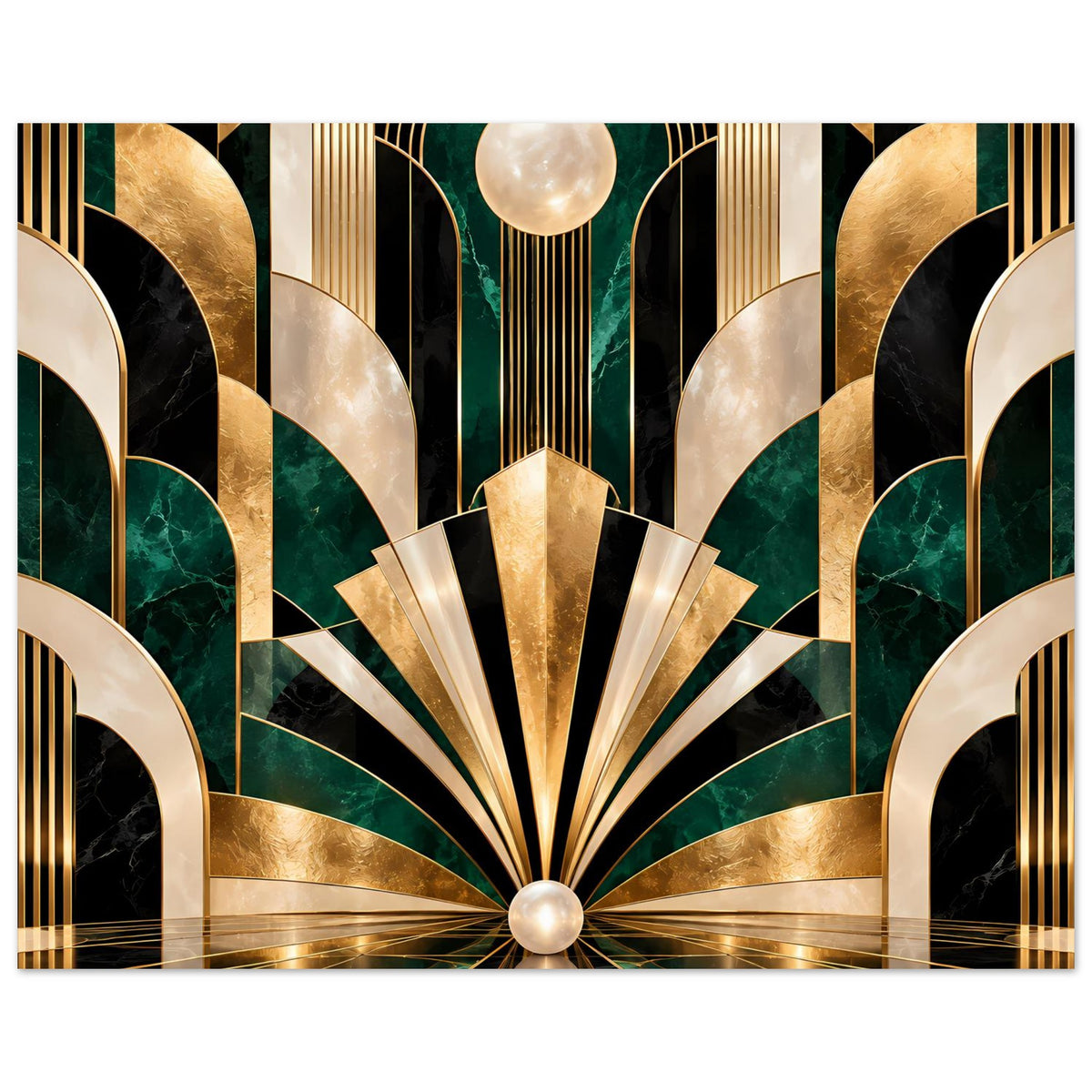 Art-Déco-Poster mit Gold-, Smaragd- und Elfenbeindetails