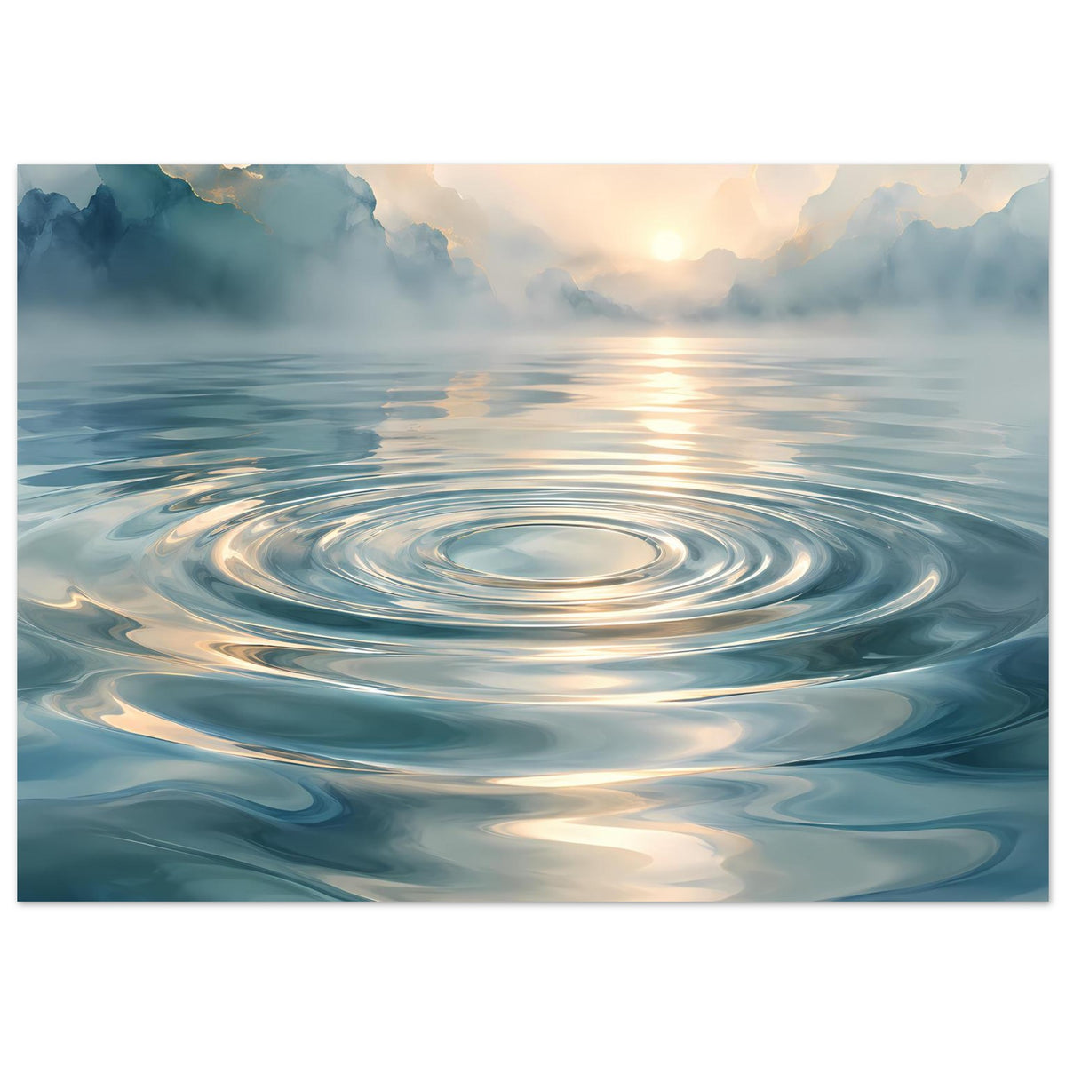 Poster im Querformat mit Wasserwirbeln und sanften Wolken über ruhiger See