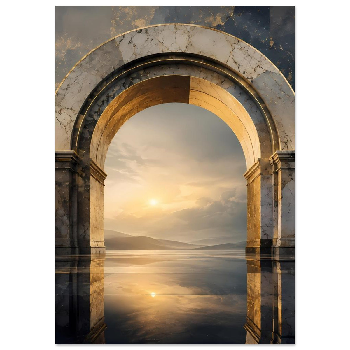 Antikes Poster mit Marmorbogen-Portal und reflektierendem Wasser