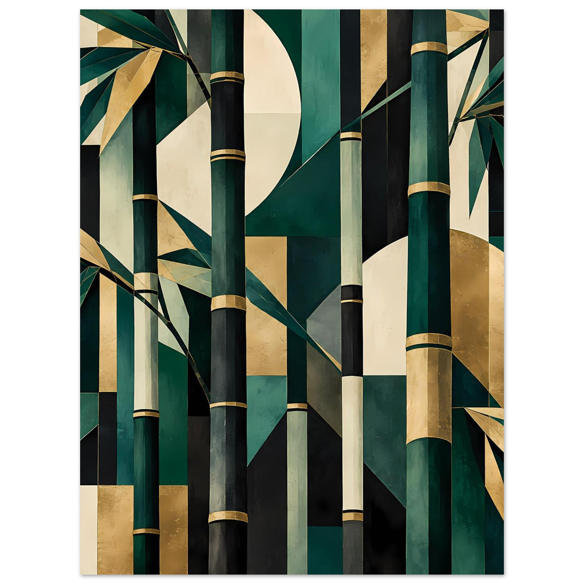 Naturposter mit Bambus-Design in dunklem Grün, Smaragdgrün und Gold, vertikale Ansicht
