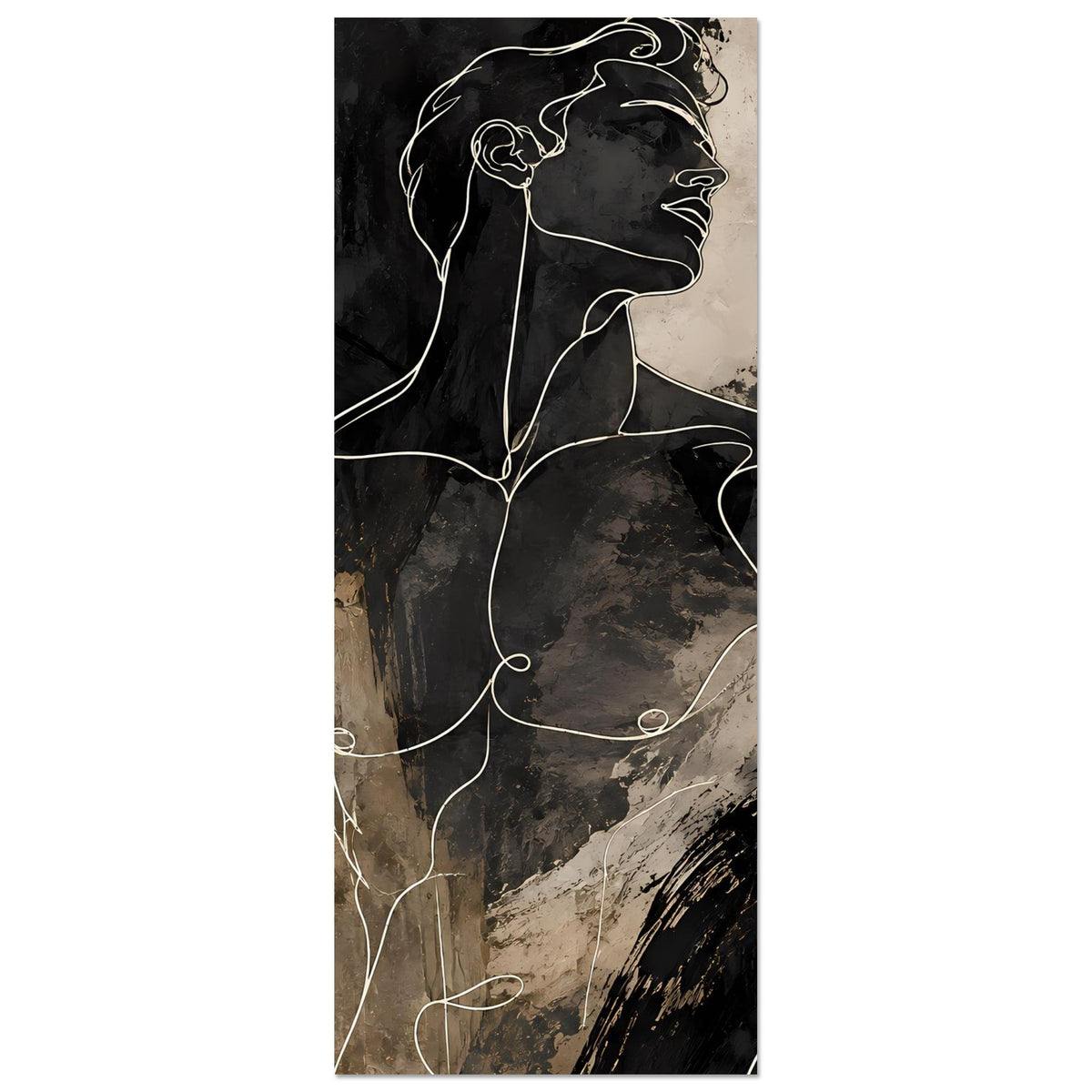 Hochformat-Poster mit abstrakter männlicher Silhouette, Line-Art in Weiß auf Schwarz-Grau