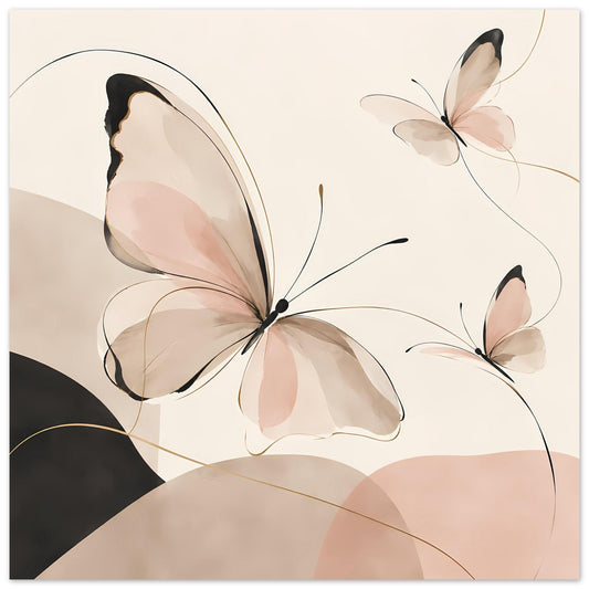 Schmetterlings-Wandkunstdruck in Rosé und Beige