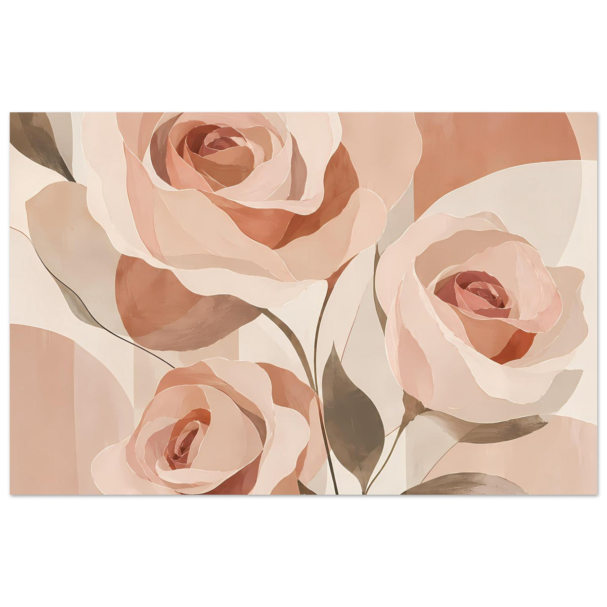 Florales Poster mit zarten Rosen in Rosa und Pfirsich, querformatig