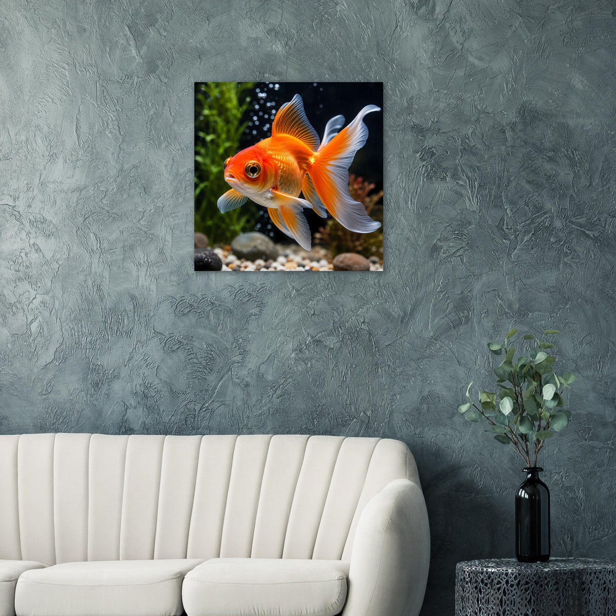Goldfisch-Poster mit orangefarbenem Fisch und weißen Flossen, quadratisch
