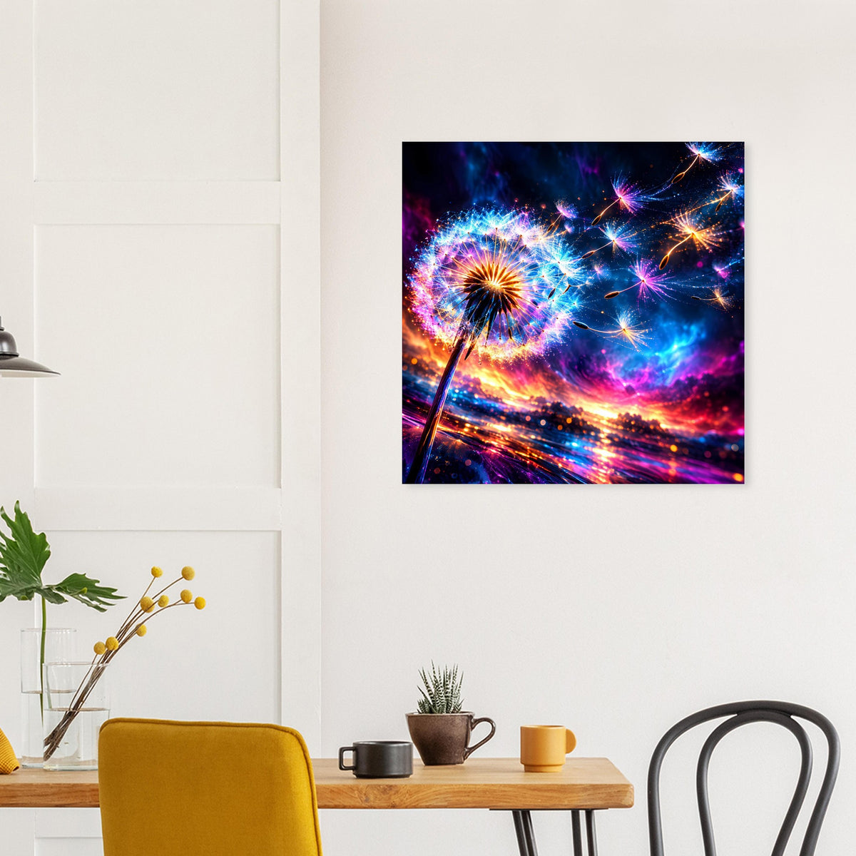 Poster mit leuchtendem Feuerwerk-Motiv, Neonfarben und Lichtstrahlen