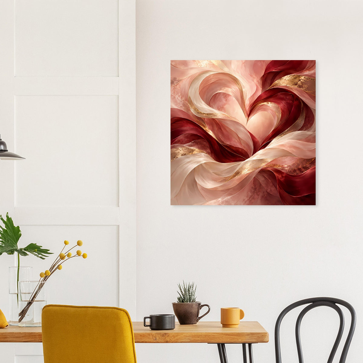 Abstraktes Herz-Poster in Rosé, Rot und Gold, vertikal