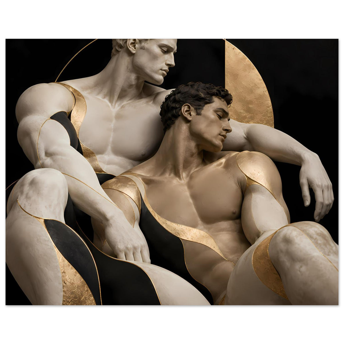 Sculptural Poster mit Akt-Figuren und goldenen Elementen, mittiger Bildausschnitt
