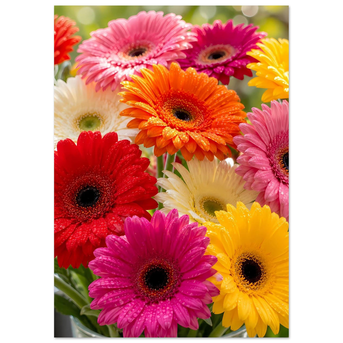 Gerbera-Blumenstrauß-Poster: farbenfrohe Gerberablüten, leicht seitlicher Ausschnitt