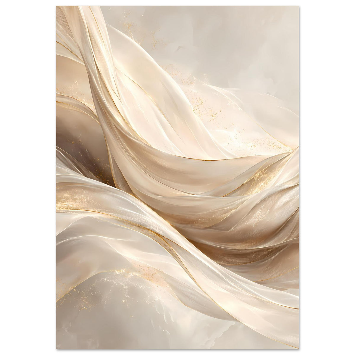 Abstraktes Leinwand-Poster (Hochformat) mit cremiger Drapierung und feinen Goldakzenten