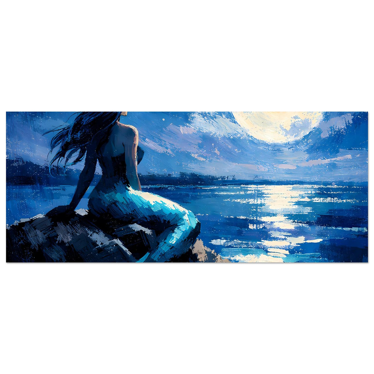 Premium-Mattes Poster (Querformat) mit Meerjungfrau und Mondreflexen auf dem Meer