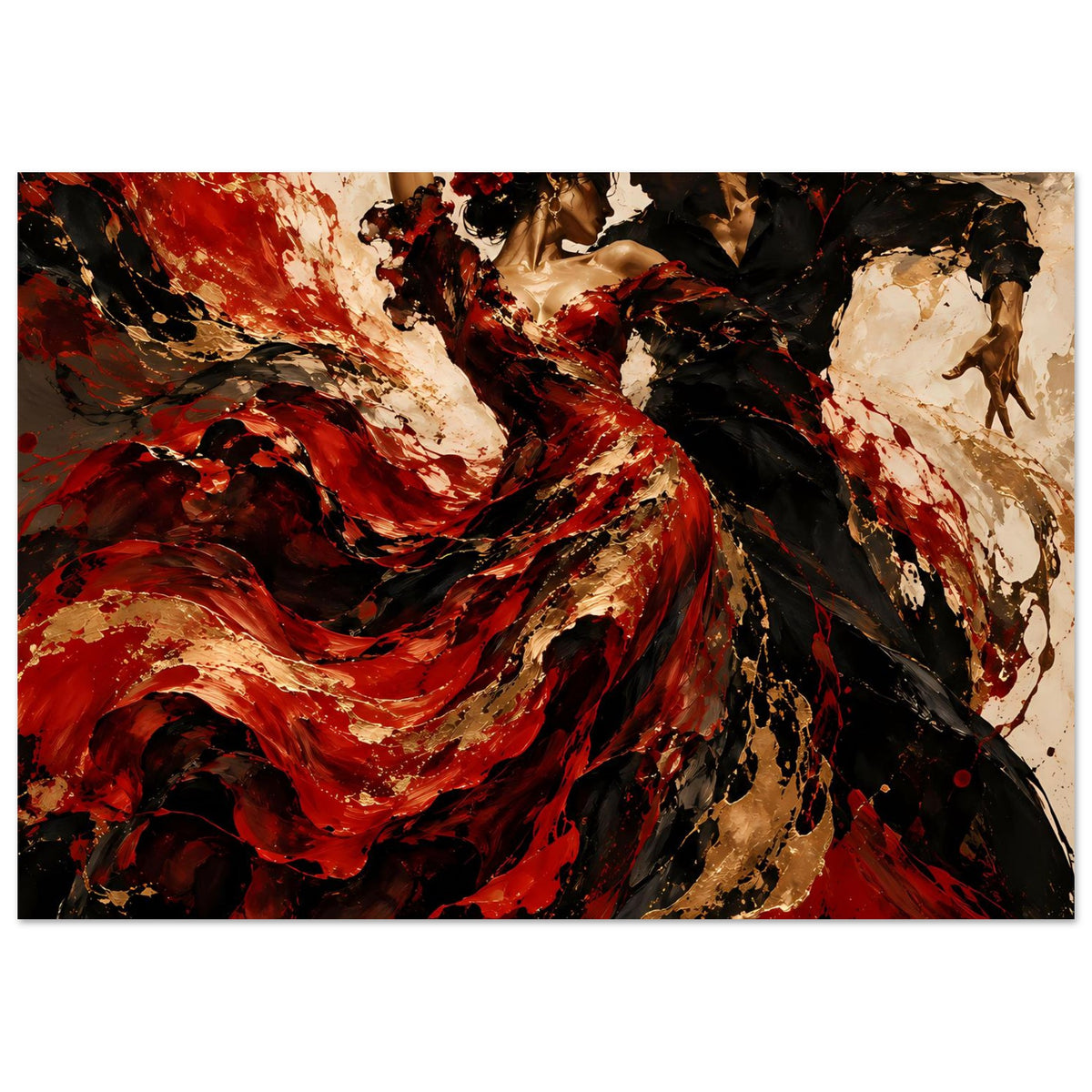Flamenco-Tanz-Poster, mittlerer Bildausschnitt: Tänzer in Rot, Schwarz und Gold