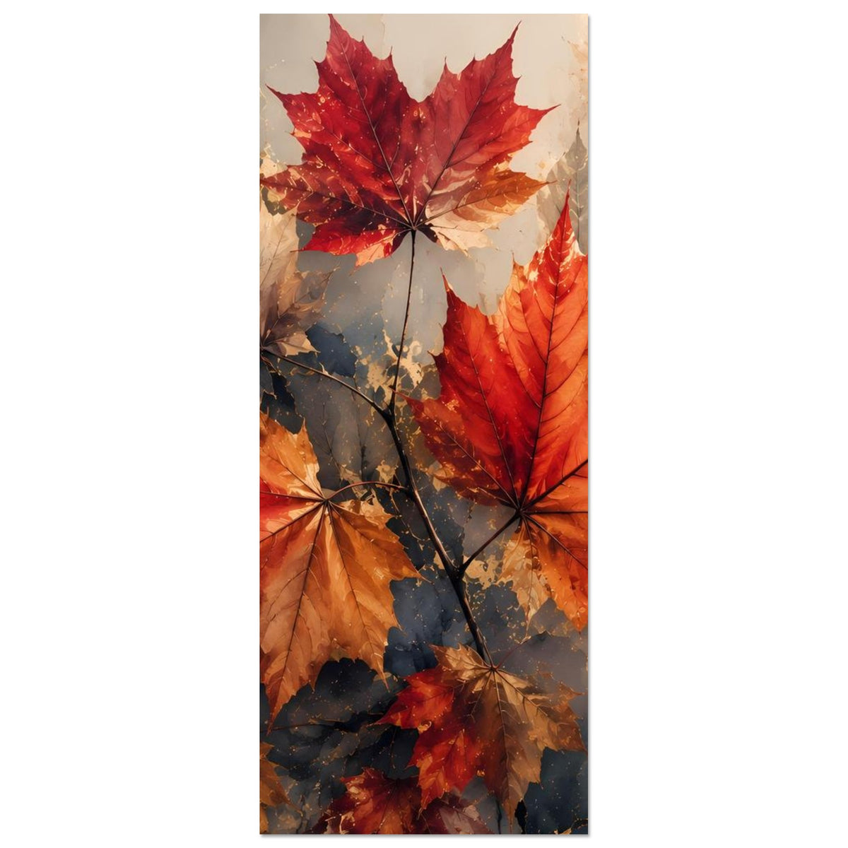 Schmales Poster mit roten Ahornblättern, abstrakt im Herbstfarben-Mix