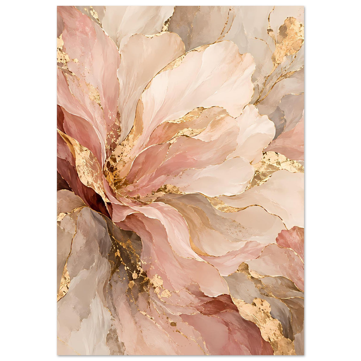 Vertikales Blumenposter mit rosa und goldener abstrakter Blüte