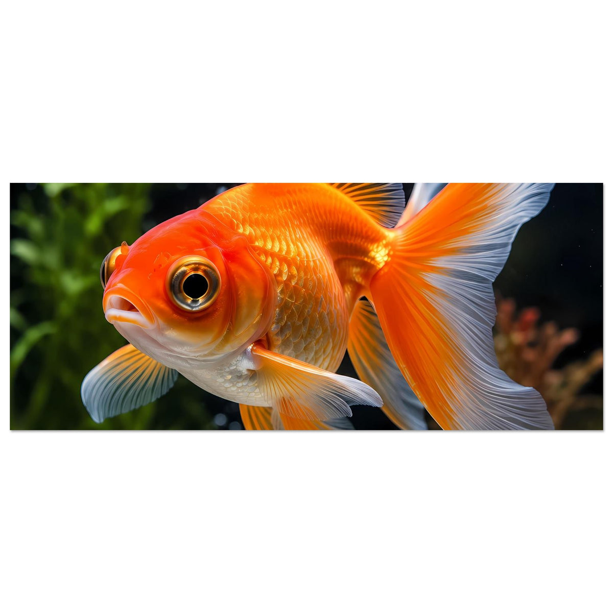 Horizontales Poster im Querformat mit orangefarbenem Goldfisch und weißen Flossen